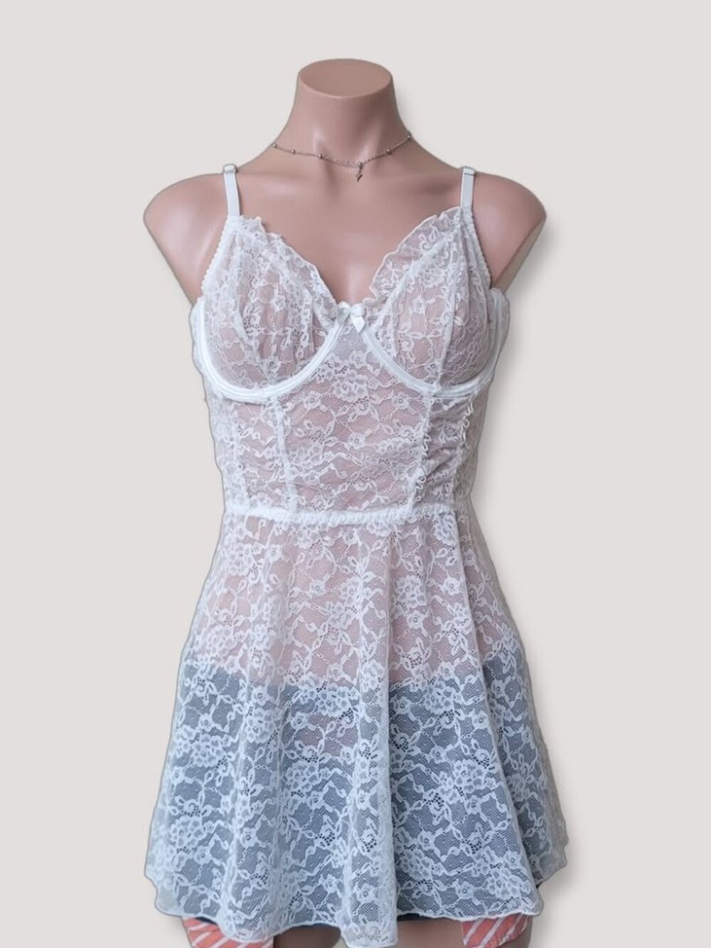 White Wire Lace Mini Bow Dress Coquette Fairycore